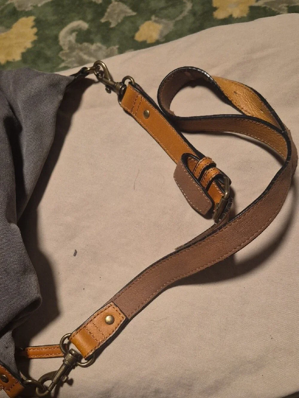 L.L. Bean Brown Leather and Gray Canvas Duffel Bag